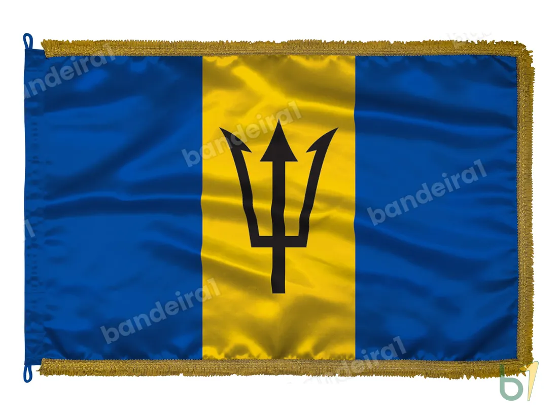 Bandeira de Barbados — cetim com franja ouro velho