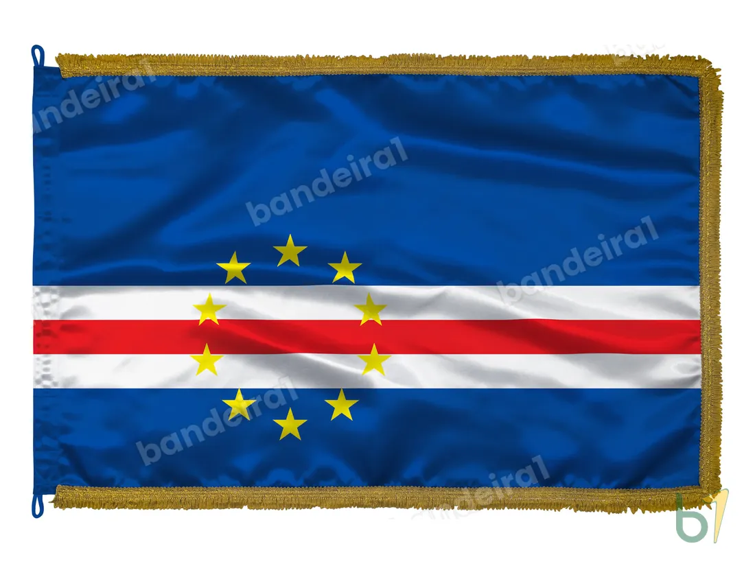 Bandeira de Cabo Verde — cetim com franja ouro velho