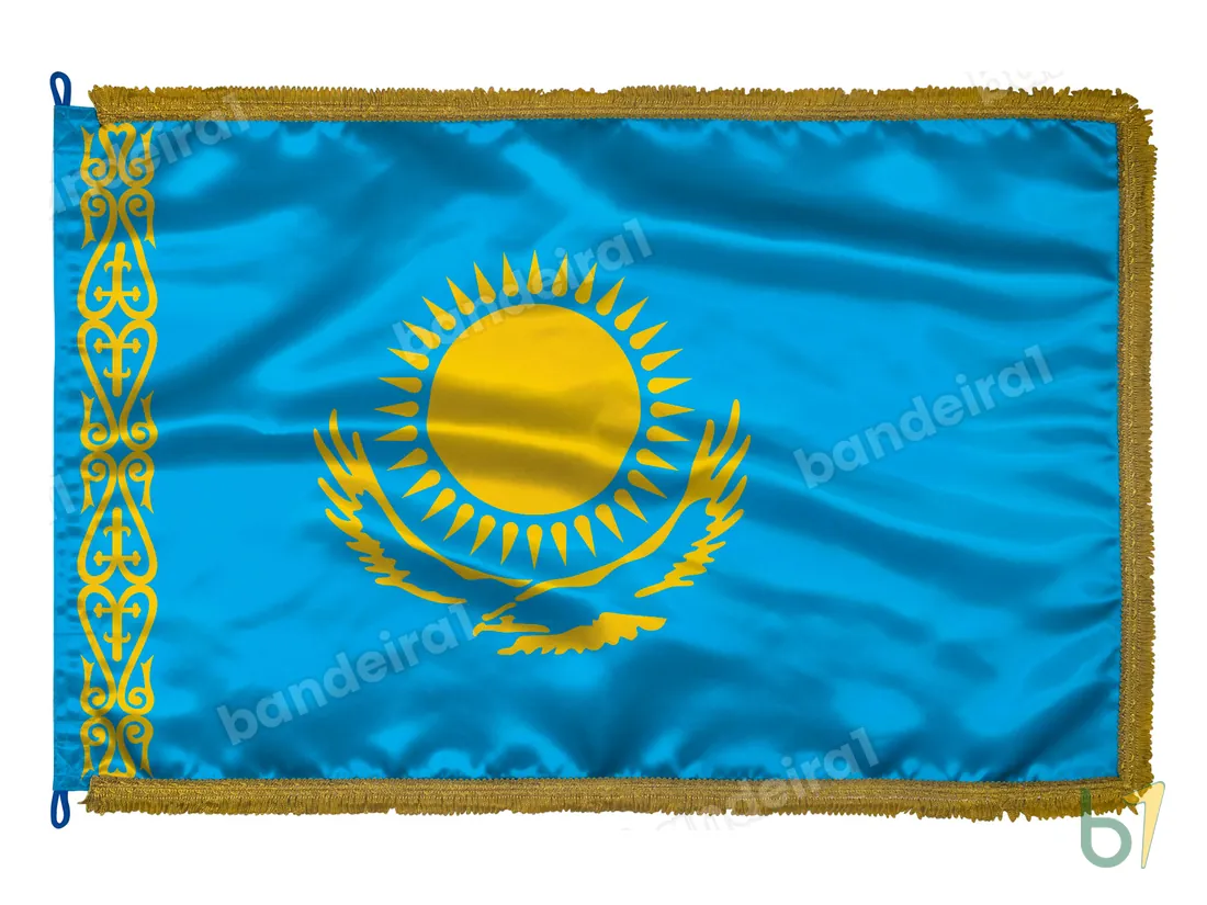 Bandeira do Cazaquistão — cetim com franja ouro velho