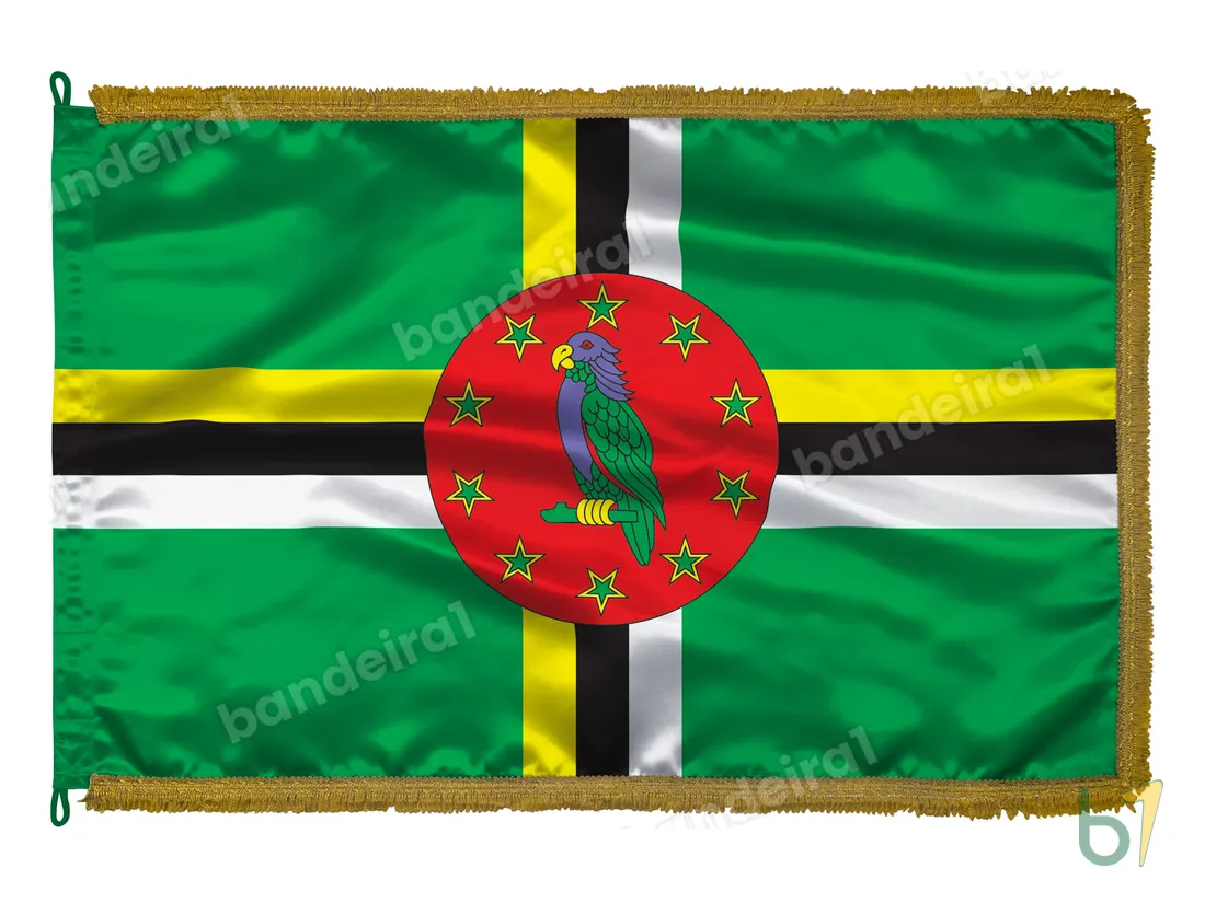 Bandeira da Dominica — cetim com franja ouro velho