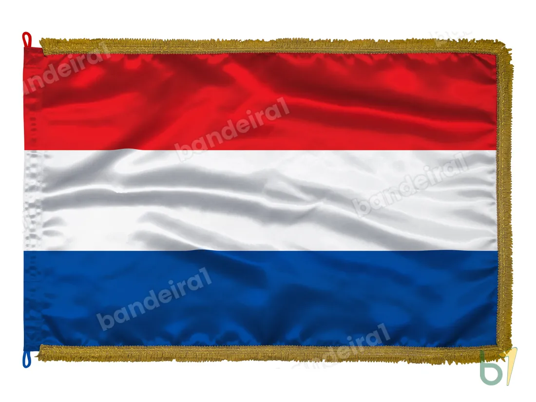 Bandeira da Holanda (Países Baixos) — cetim com franja ouro velho