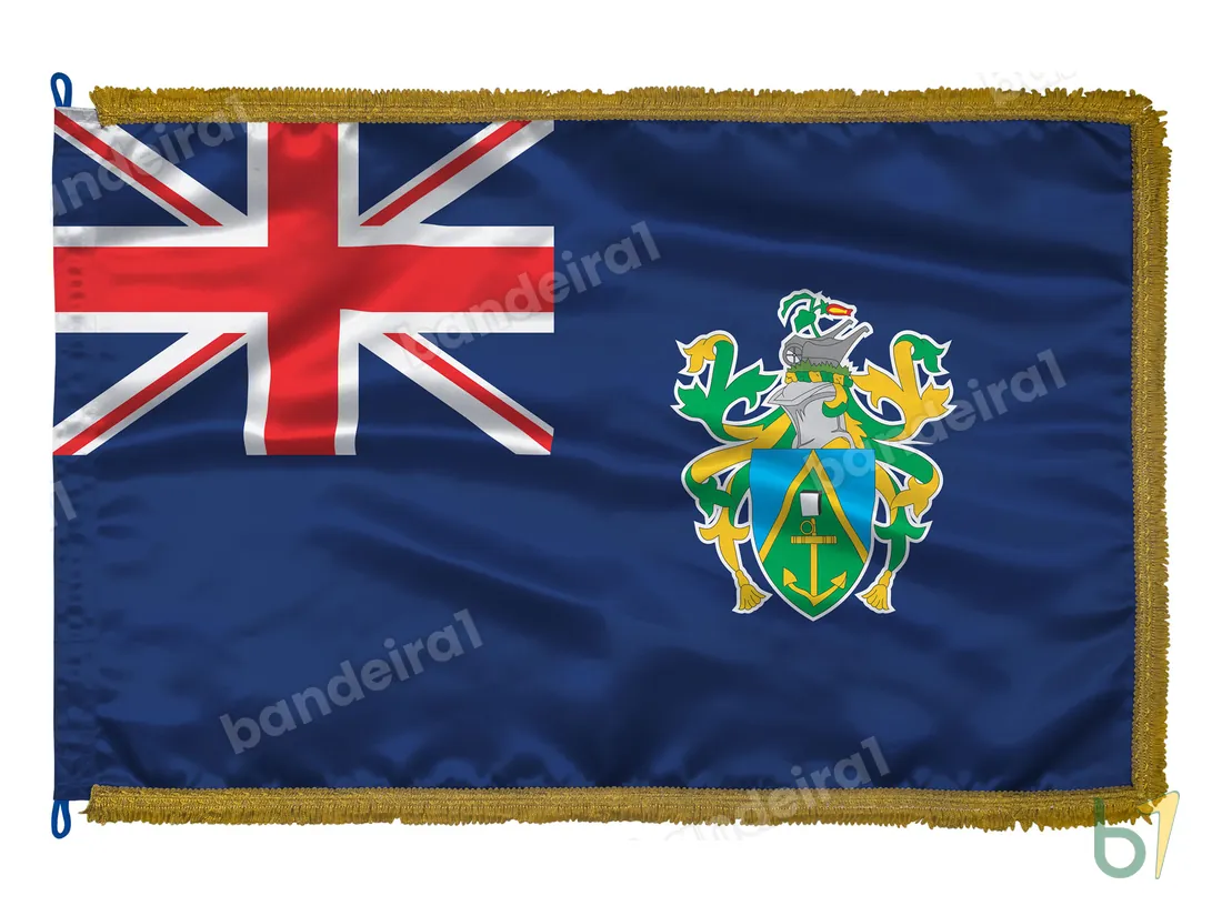 Bandeira das Ilhas Pitcairn — cetim com franja ouro velho