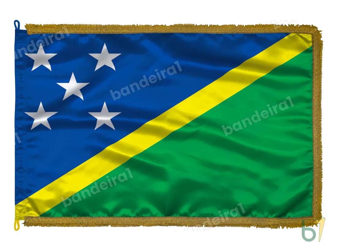 Bandeira das Ilhas Salomão — cetim com franja ouro velho