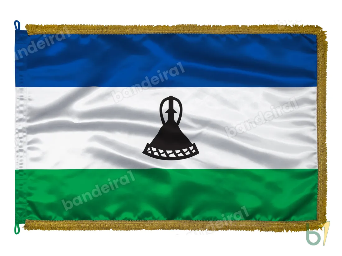 Bandeira do Lesoto — cetim com franja ouro velho