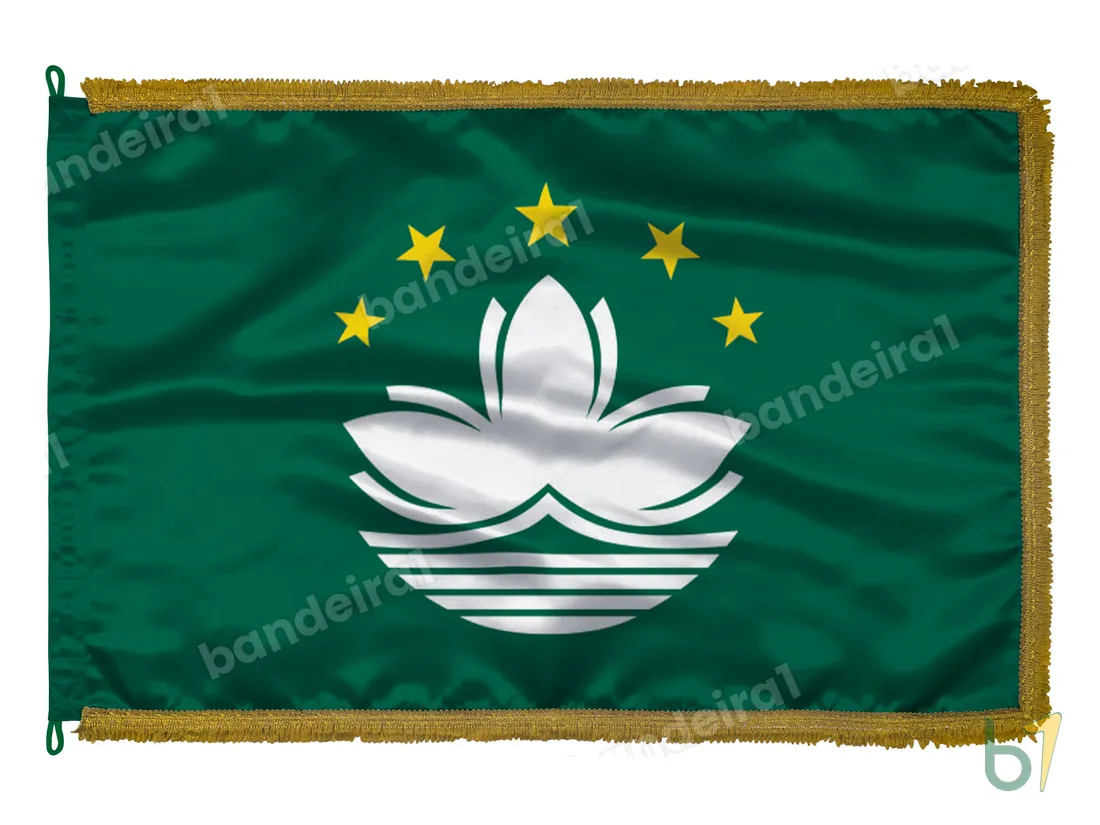 Bandeira de Macau — cetim com franja ouro velho