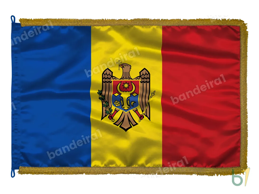 Bandeira da Moldávia (Moldova) — cetim com franja ouro velho