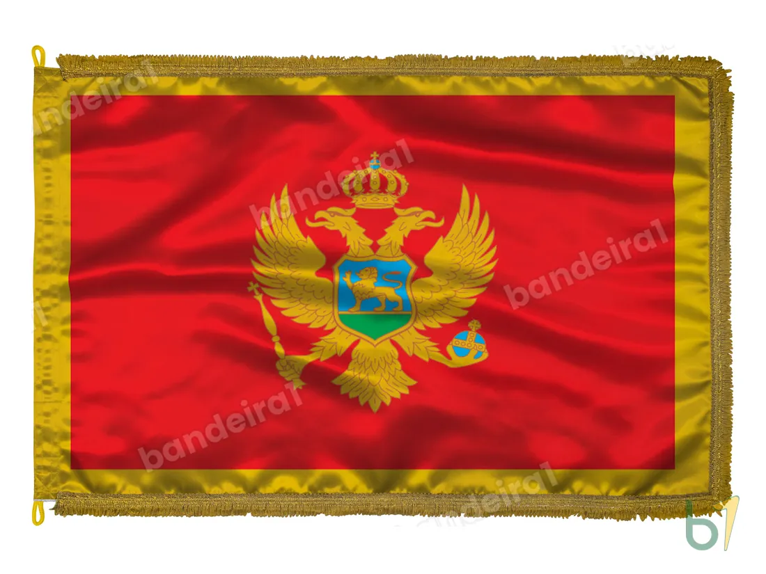 Bandeira de Montenegro — cetim com franja ouro velho