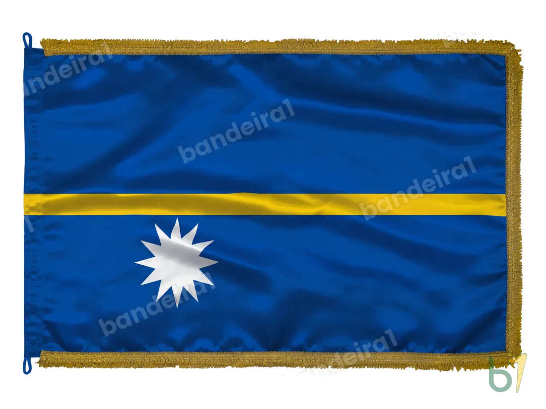 Bandeira de Nauru — cetim com franja ouro velho