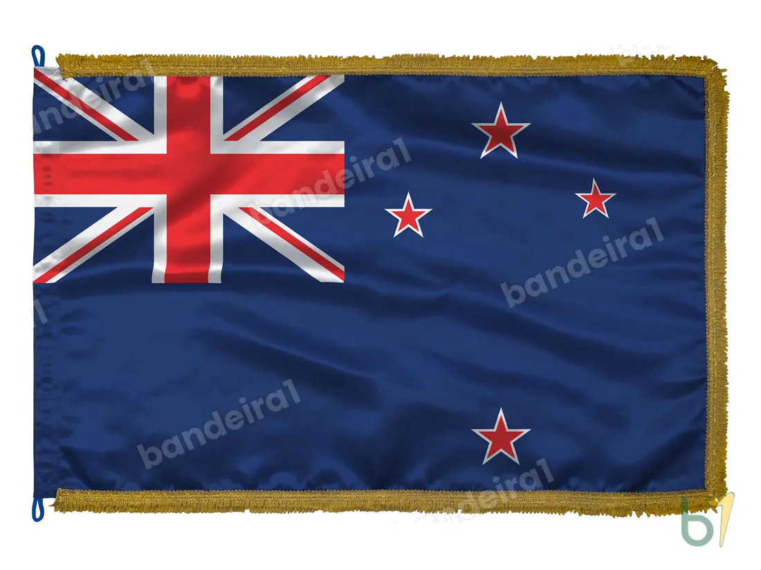Bandeira da Nova Zelândia — cetim com franja ouro velho