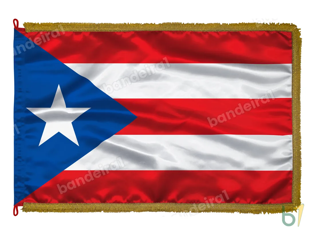 Bandeira de Porto Rico — cetim com franja ouro velho