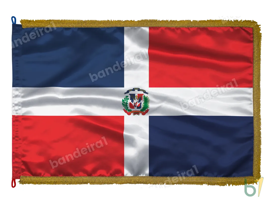 Bandeira da República Dominicana — cetim com franja ouro velho