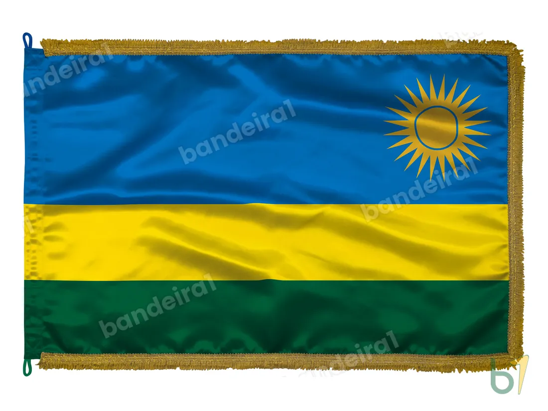 Bandeira de Ruanda — cetim com franja ouro velho