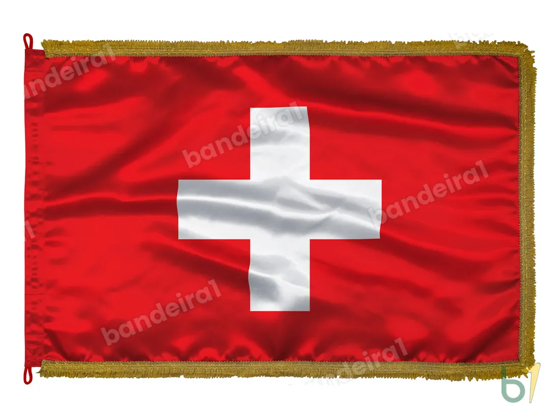 Bandeira da Suíça — cetim com franja ouro velho