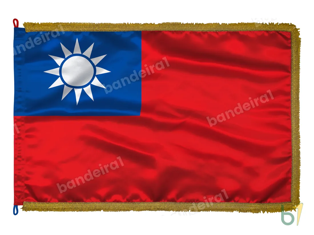 Bandeira de Taiwan — cetim com franja ouro velho