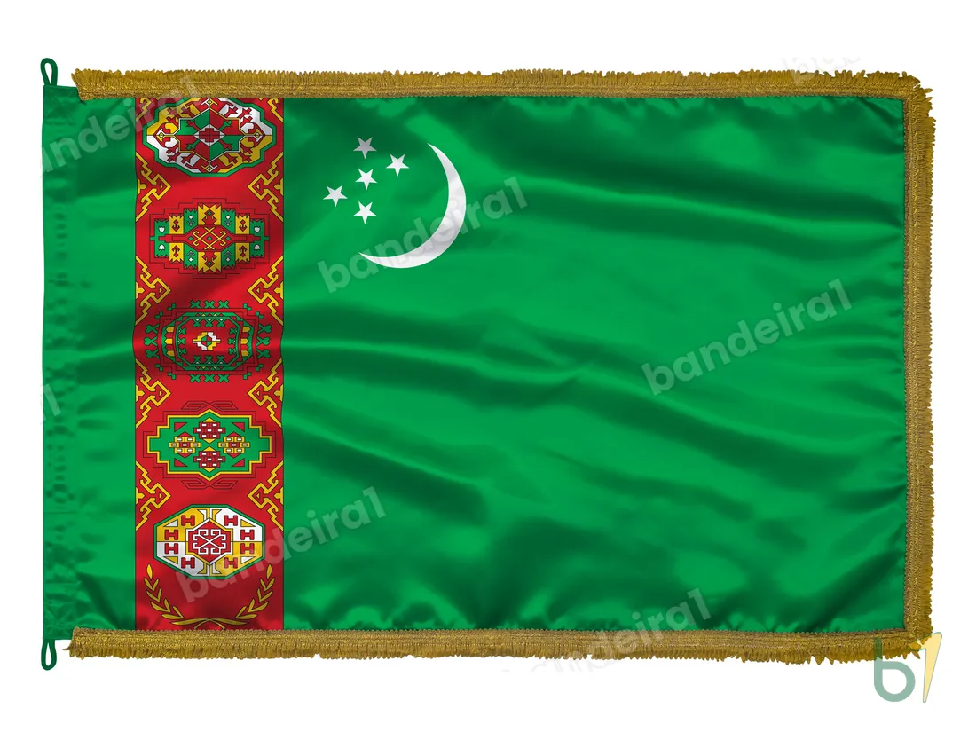 Bandeira do Turcomenistão — cetim com franja ouro velho