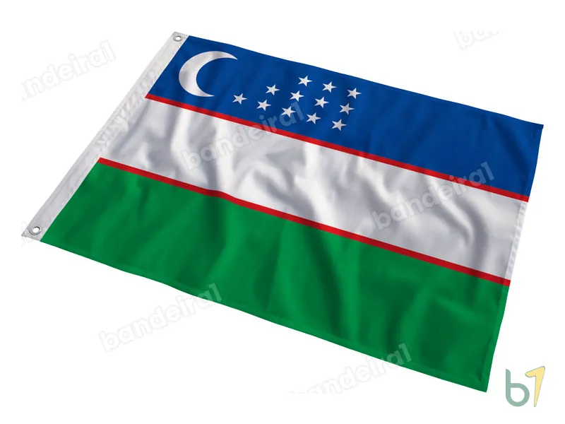Bandeira do Uzbequistão — poliéster — em movimento